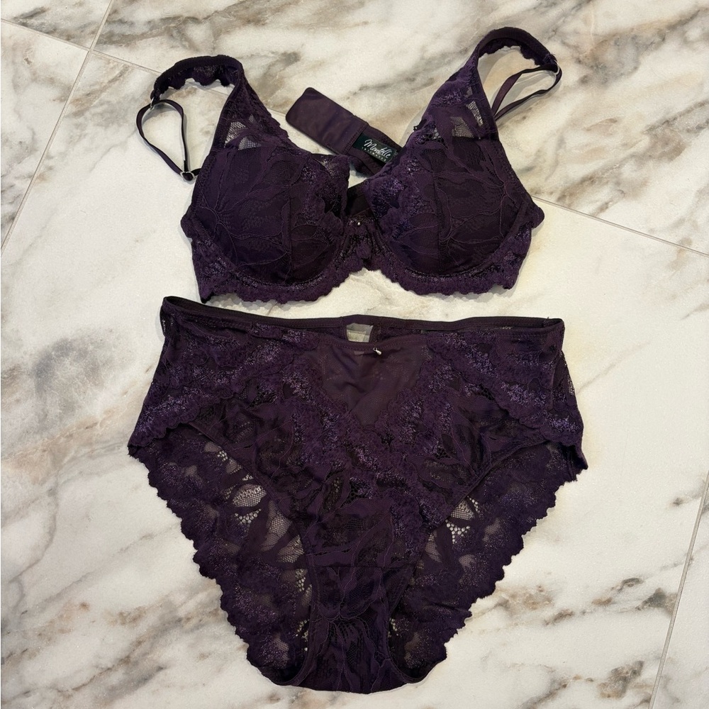Montelle Intimates Valentine Lace Bra & Panty Set – Plum | 34B / SP | NEW